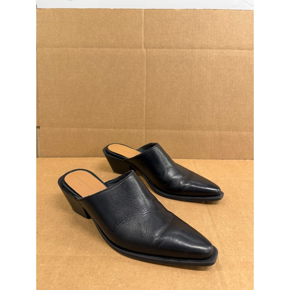 Banana Republic Factory Leather Pointed Toe Heeled Mules Black Womens Size 9 US